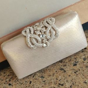 Blingy evening clutch bag. shimmery gold and rhinestones, no handles.